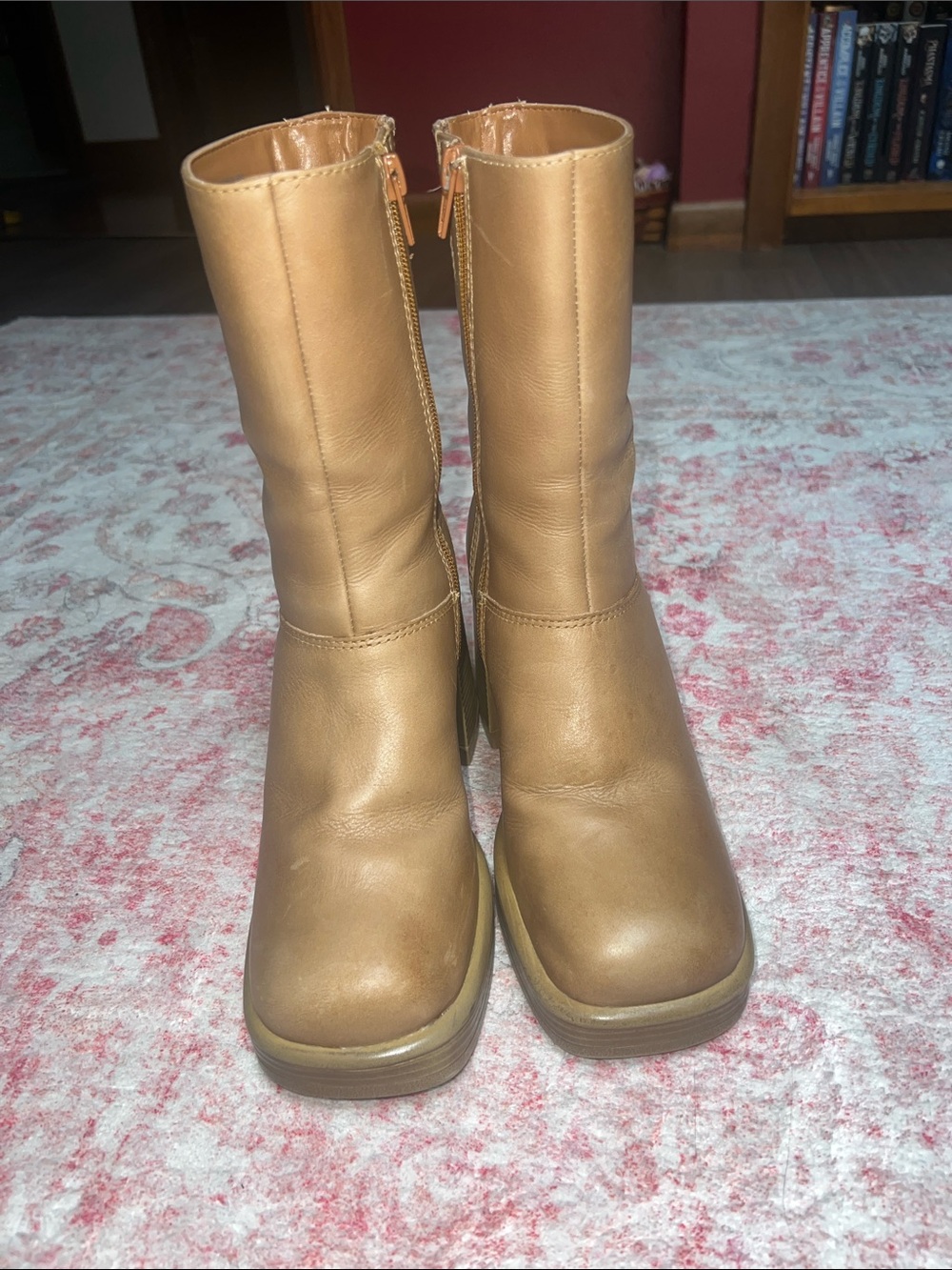Steve Madden Women's Camel Tan Mid-Calf Leather Heeled Boots